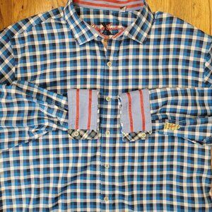 Robert Graham X Shirt Size 2XL Plaid Blue Casual Flip Cuff Dress Button Down